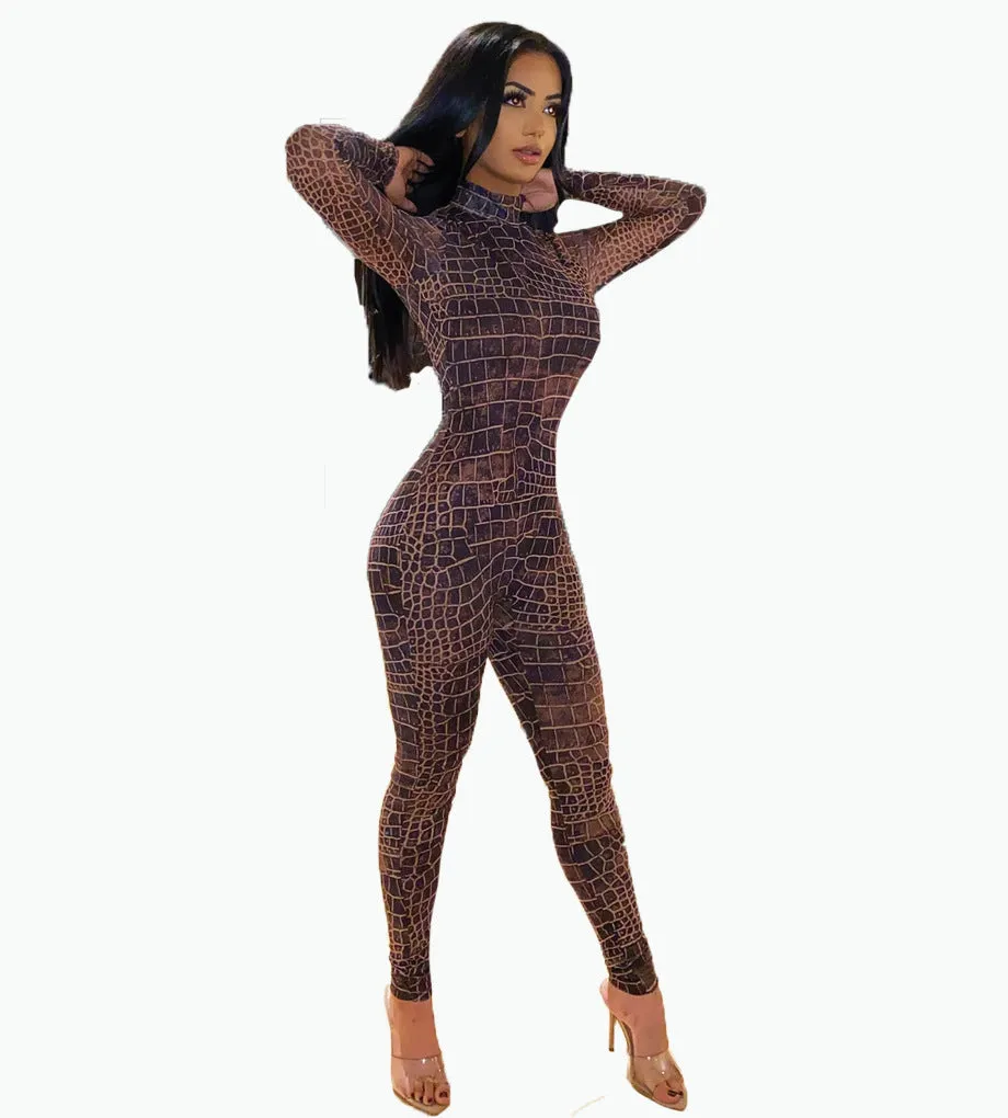 Crocodile Skin Pattern Mesh Bodysuit