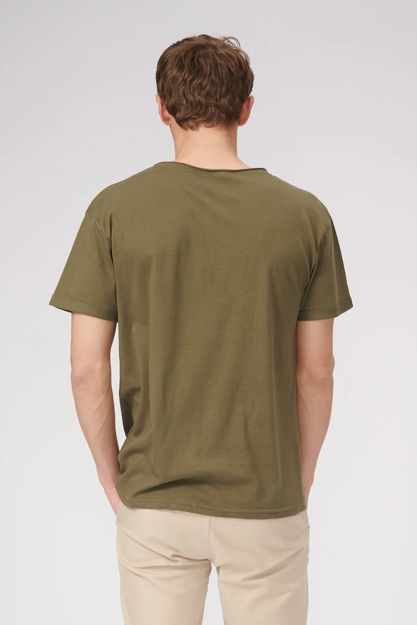 Deep Neck T-shirt - Olive Green
