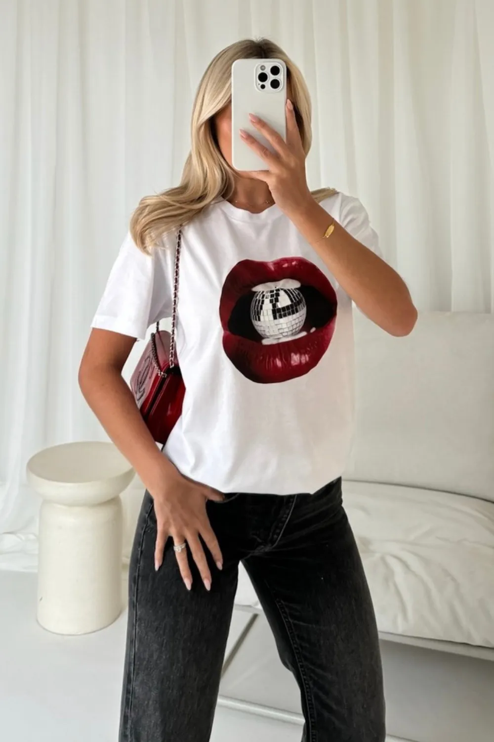 Disco lips white printed t-shirt