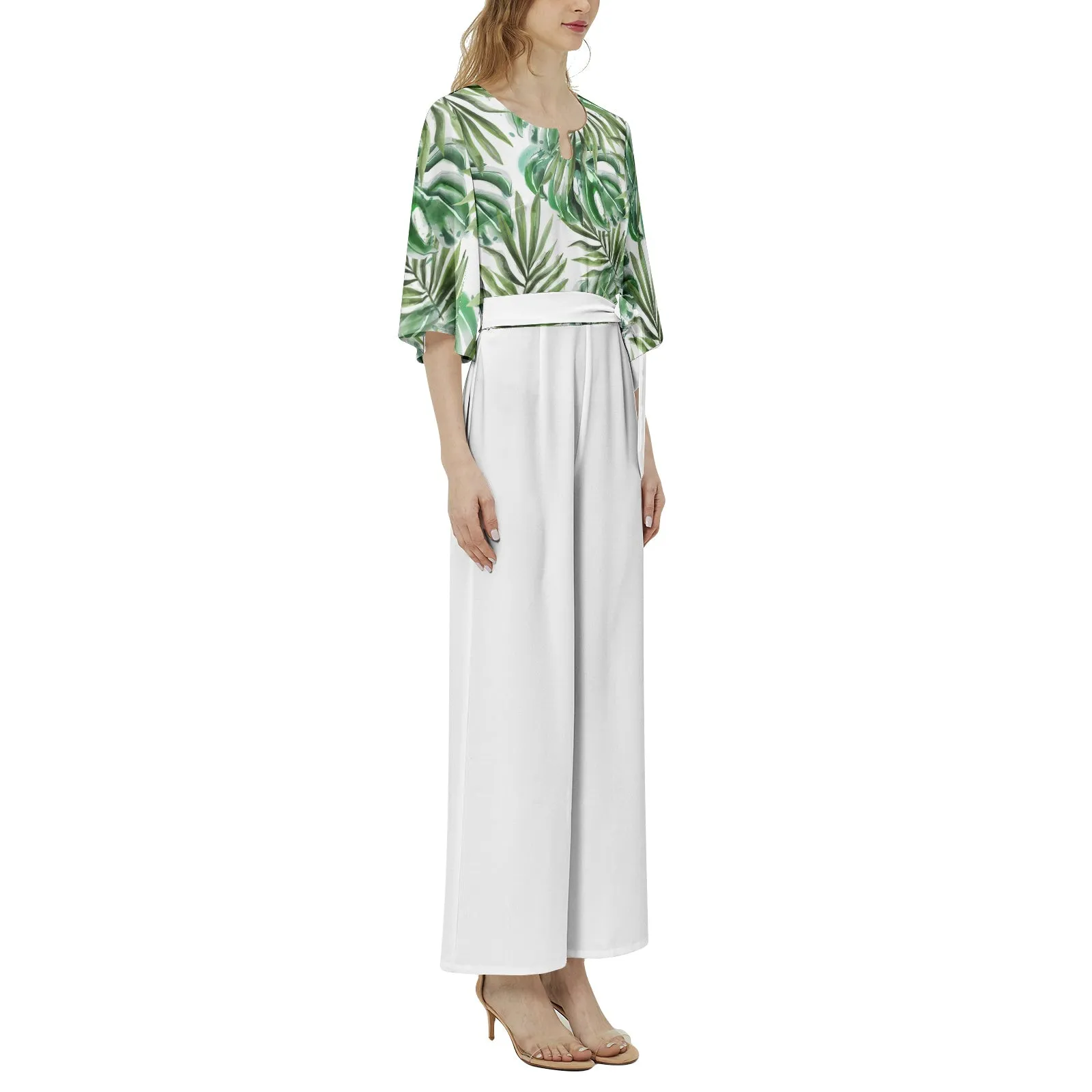 Dolman Sleeve Belted Wide Leg Jumpsuit