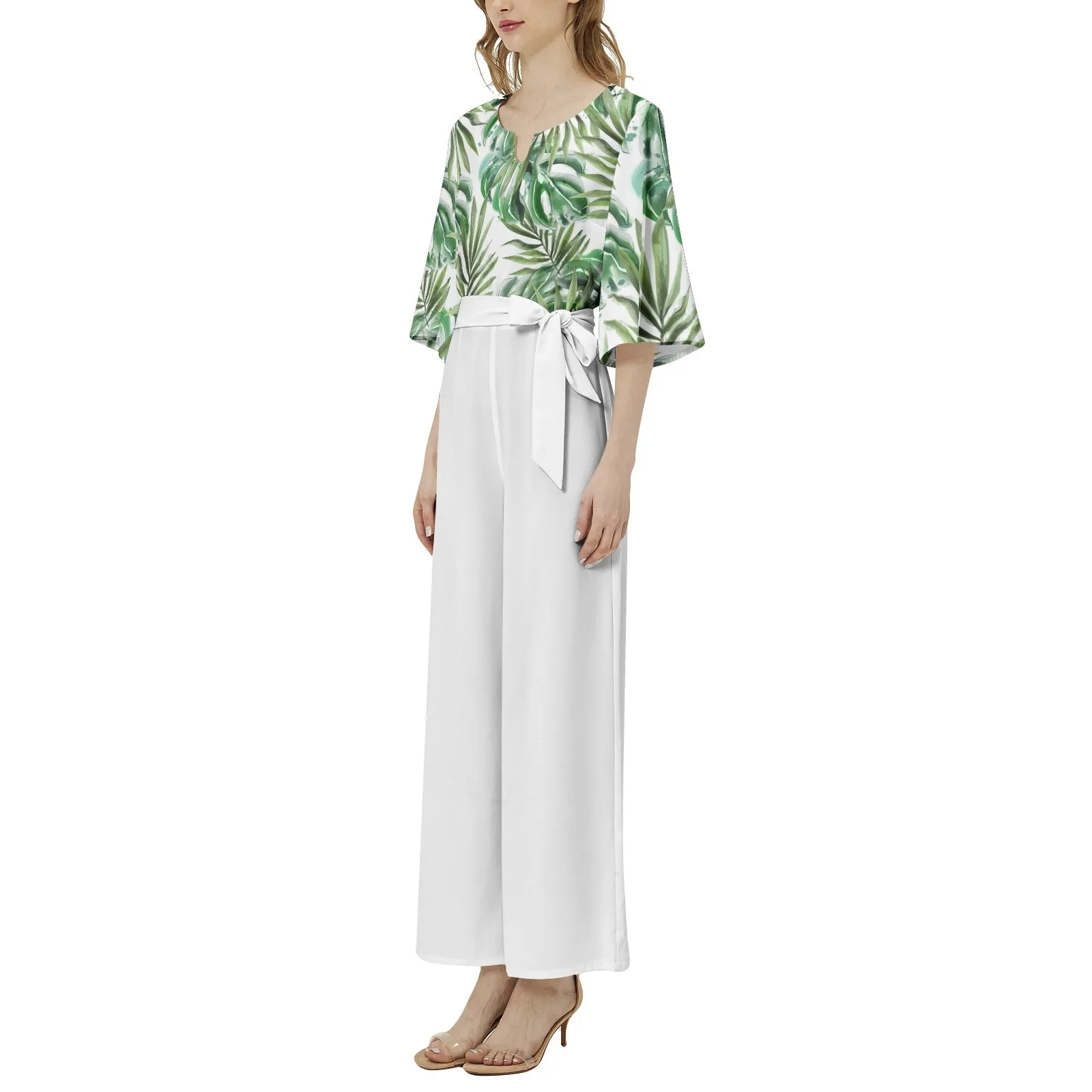Dolman Sleeve Belted Wide Leg Jumpsuit