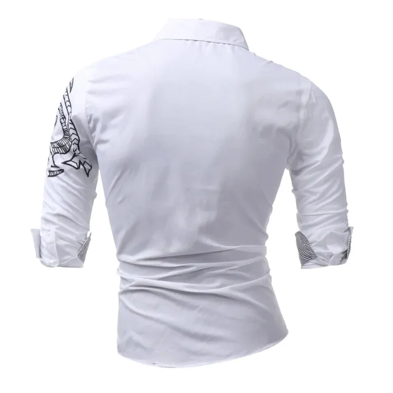Dragon Print Short-Sleeved Dress Shirt