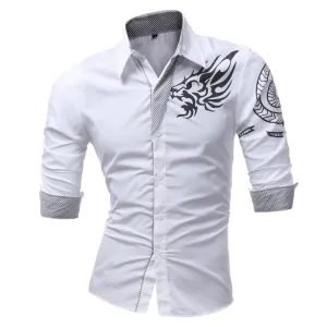 Dragon Print Short-Sleeved Dress Shirt