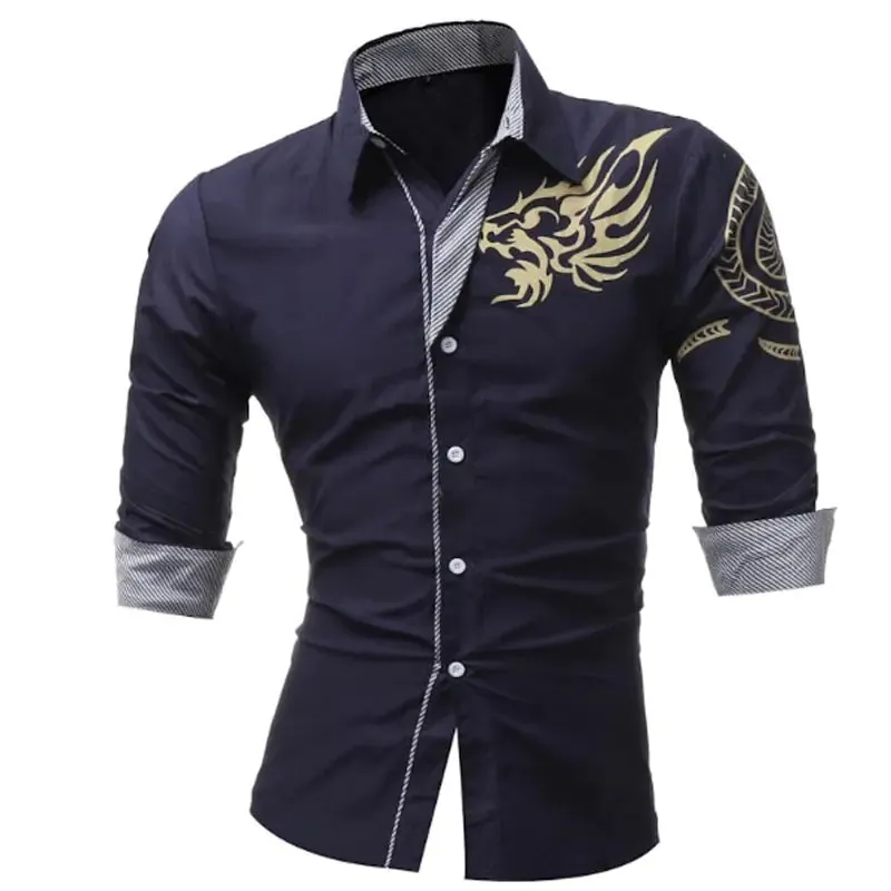 Dragon Print Short-Sleeved Dress Shirt