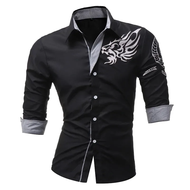 Dragon Print Short-Sleeved Dress Shirt