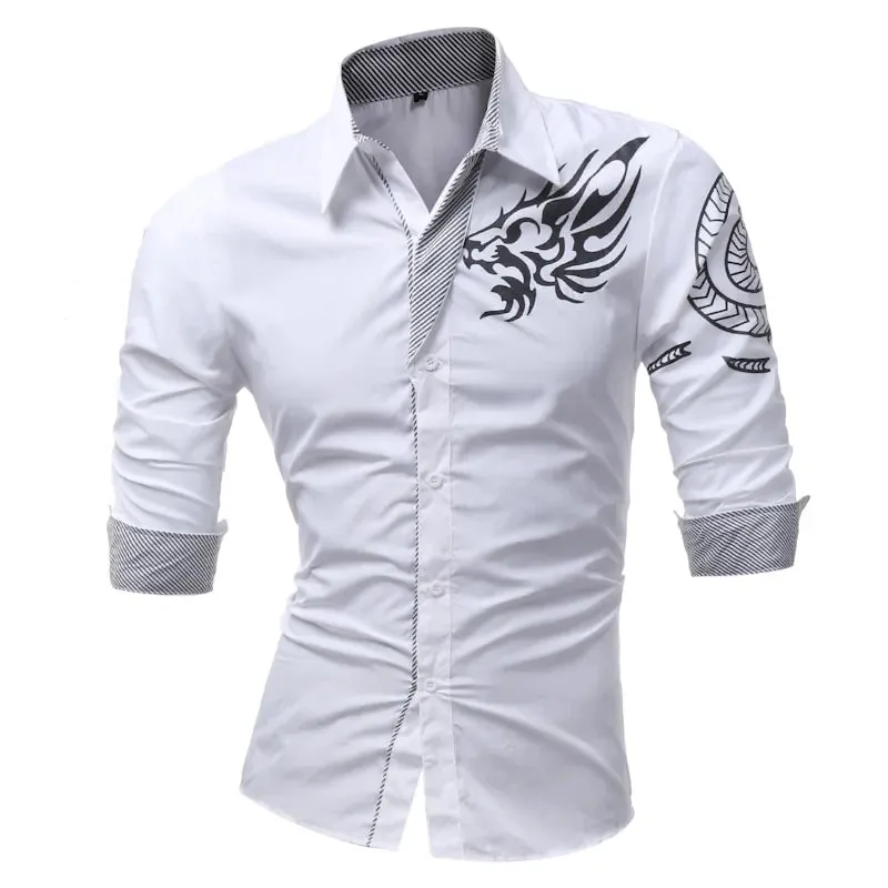 Dragon Print Short-Sleeved Dress Shirt