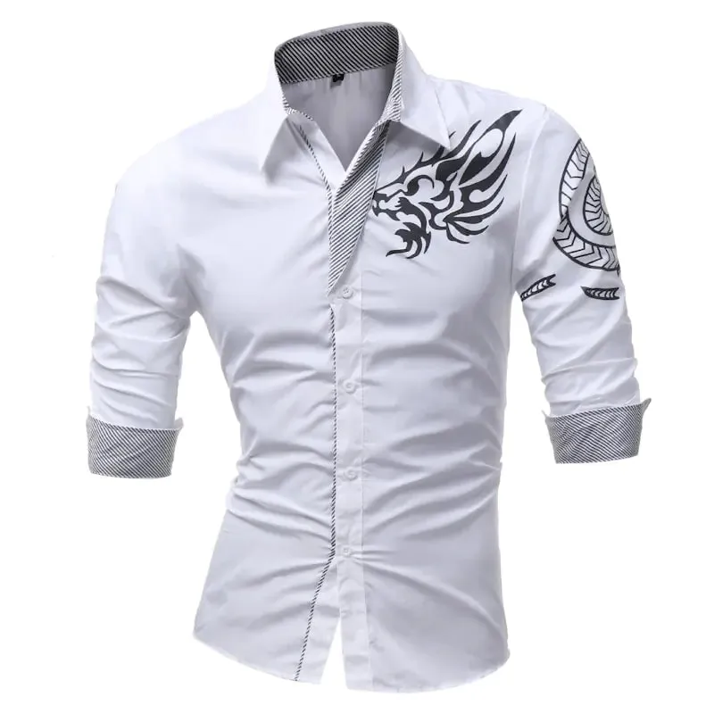 Dragon Print Short-Sleeved Dress Shirt