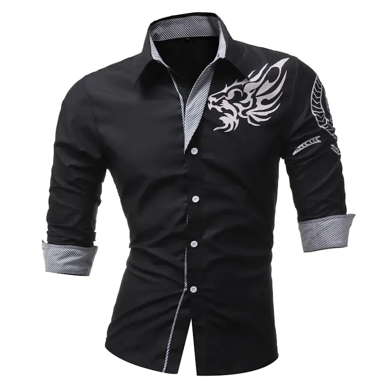 Dragon Print Short-Sleeved Dress Shirt