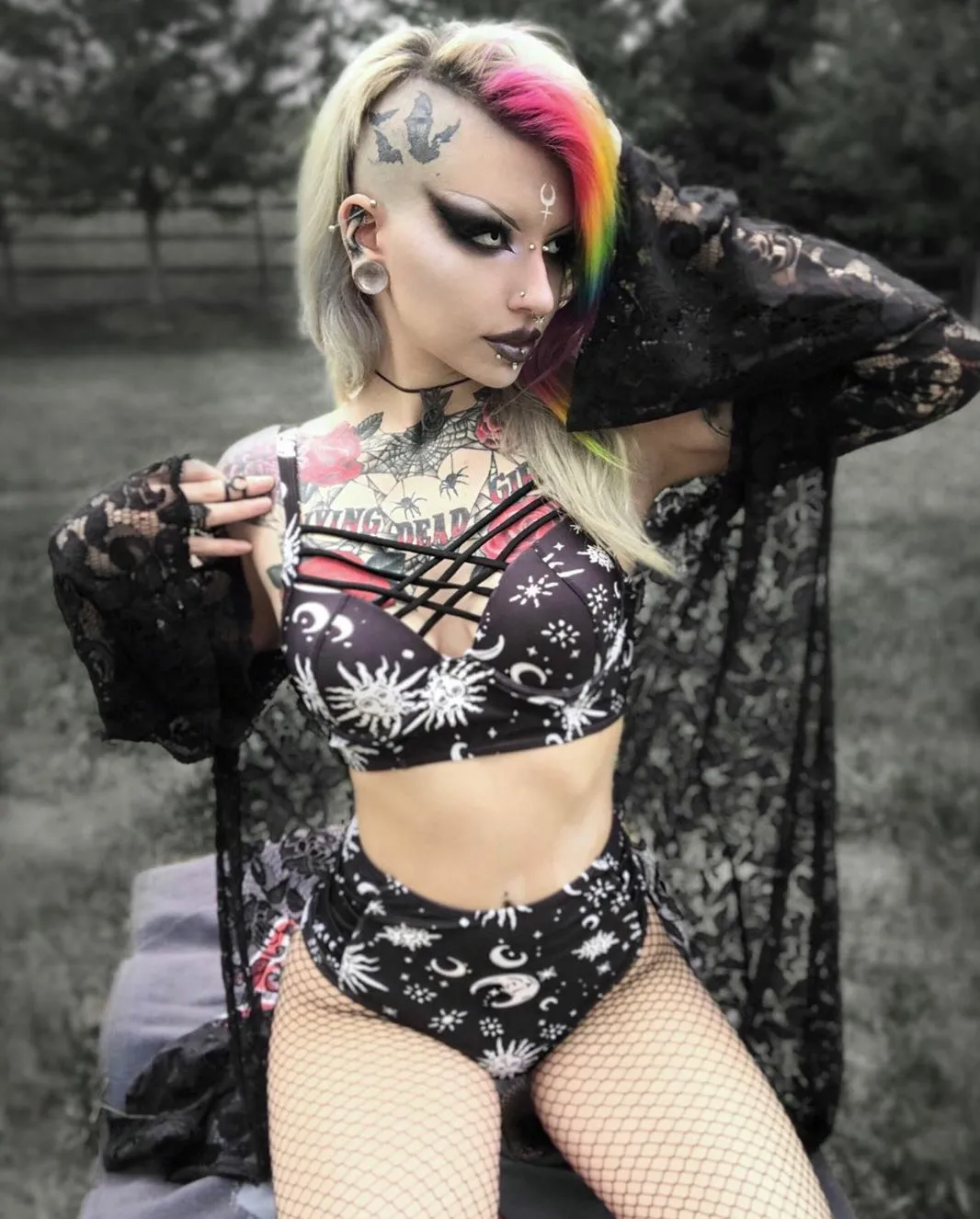 'Eclipse' Sun and Moon Two Piece Swimwear Set. Black & White.
