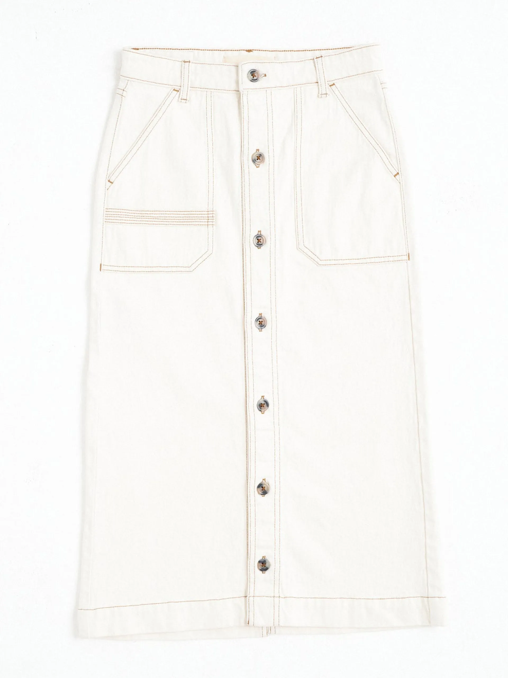 Ecru denim Elodie midi skirt