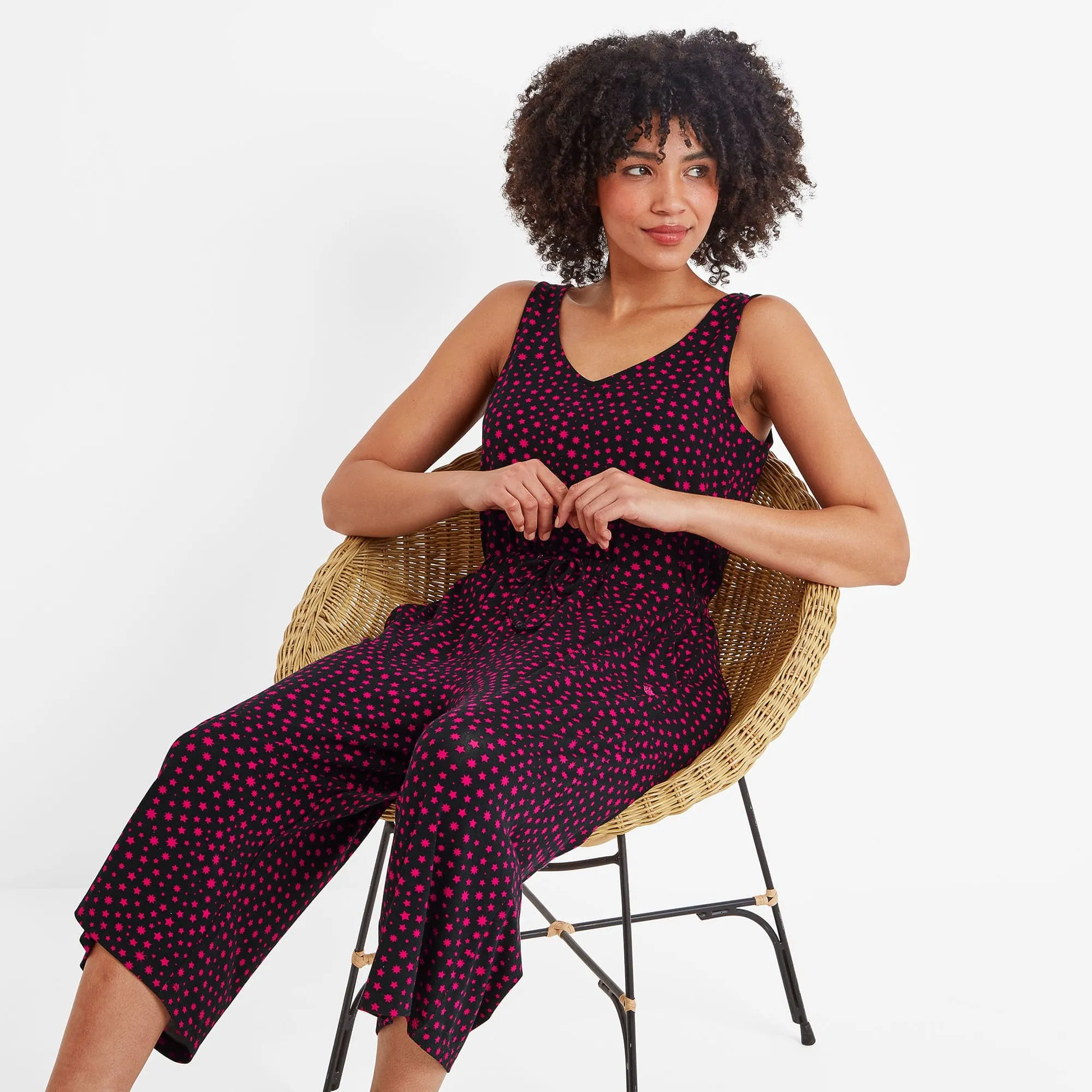 Emmie Womens Jumpsuit - Magenta Star Print