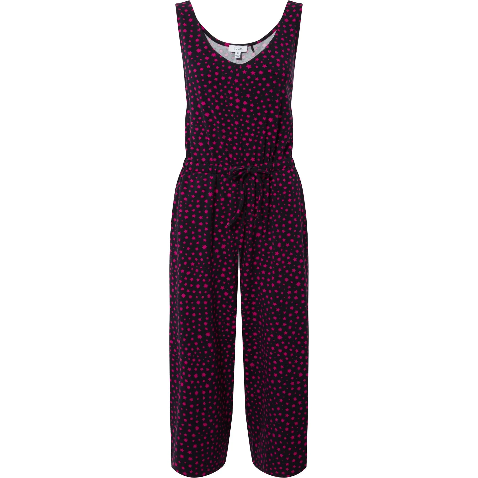 Emmie Womens Jumpsuit - Magenta Star Print