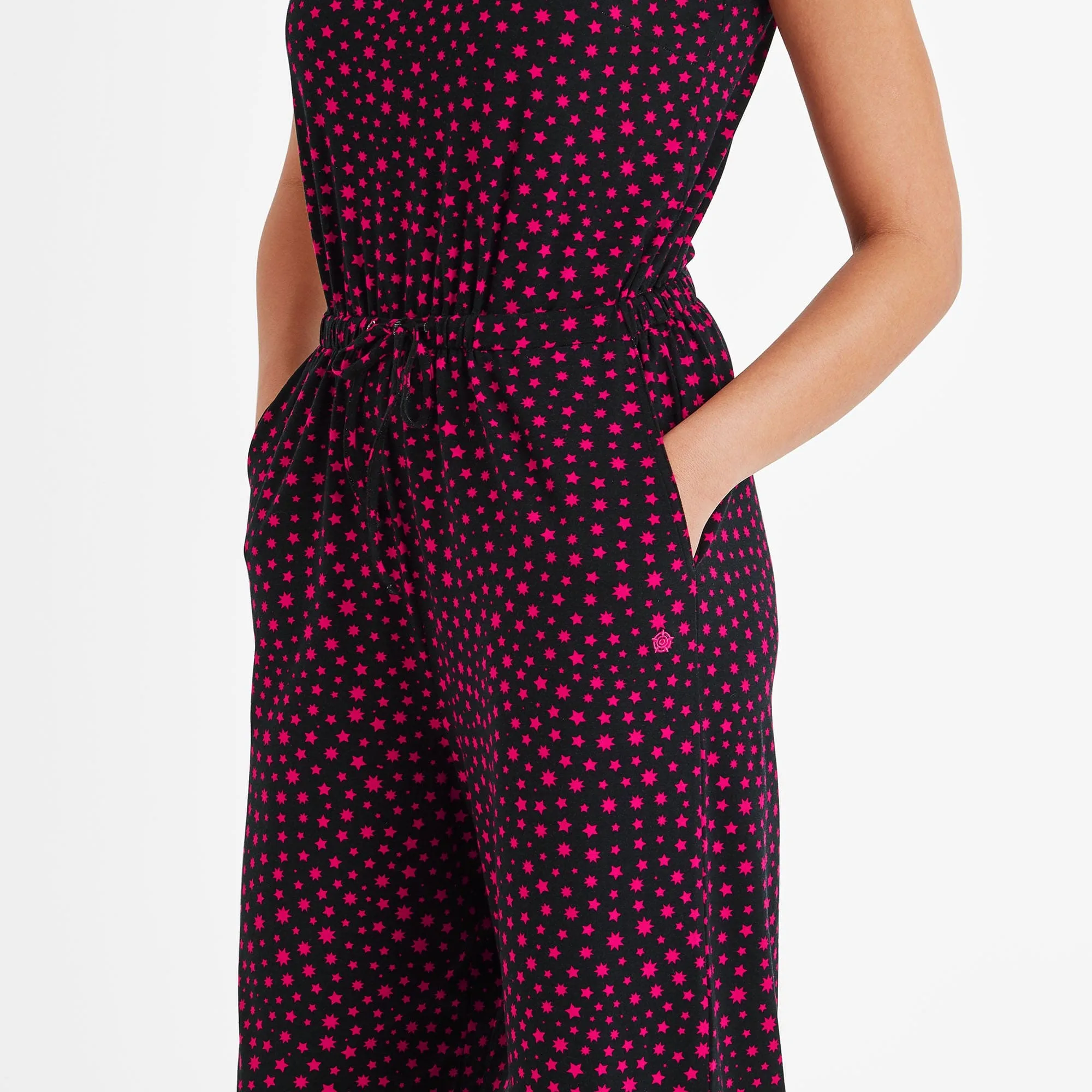 Emmie Womens Jumpsuit - Magenta Star Print