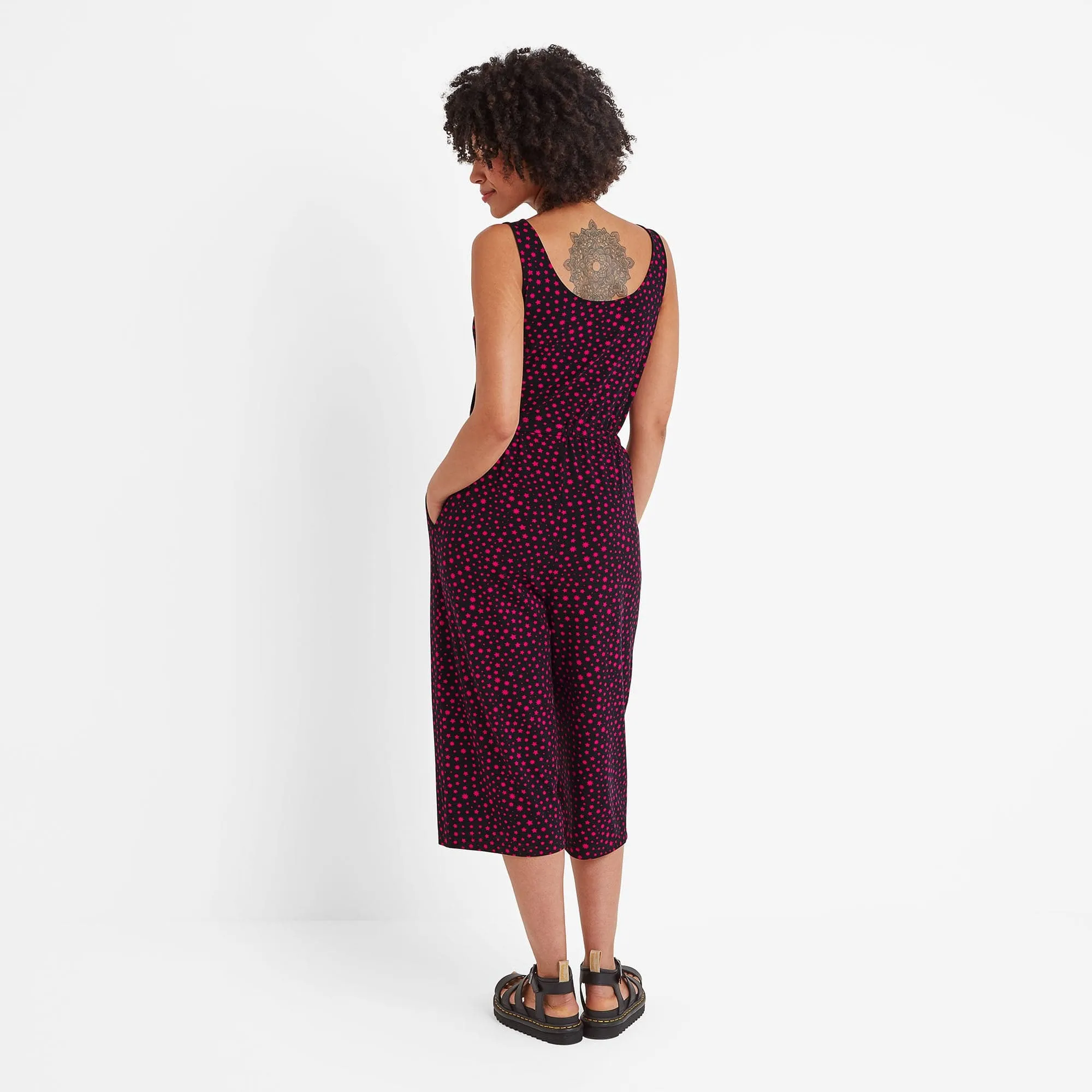 Emmie Womens Jumpsuit - Magenta Star Print