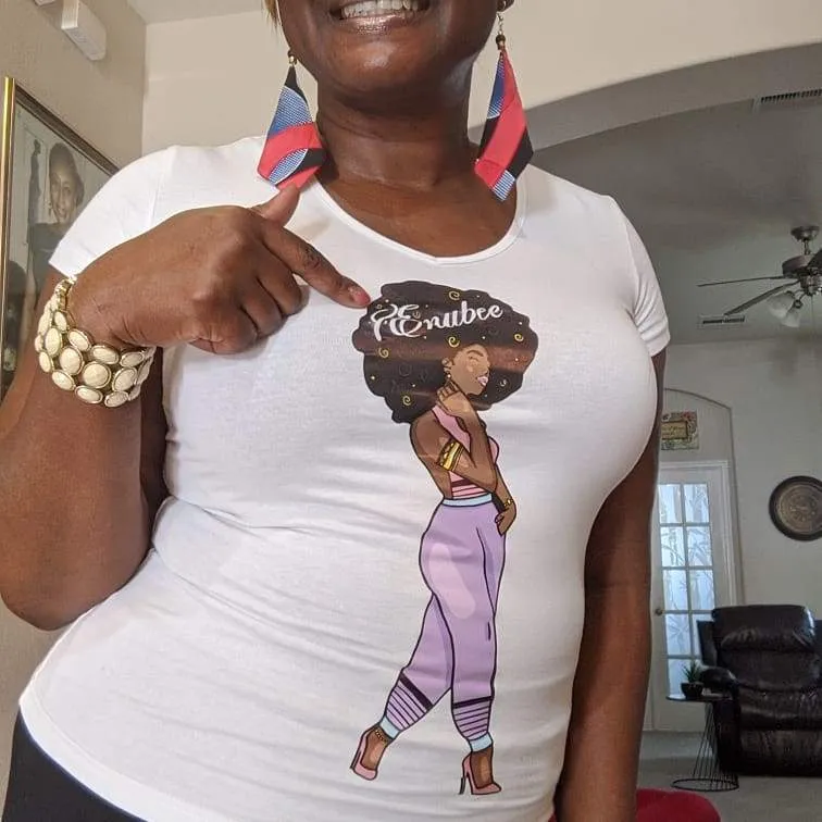 Enubee Black Woman T Shirts- (short sleeve White)