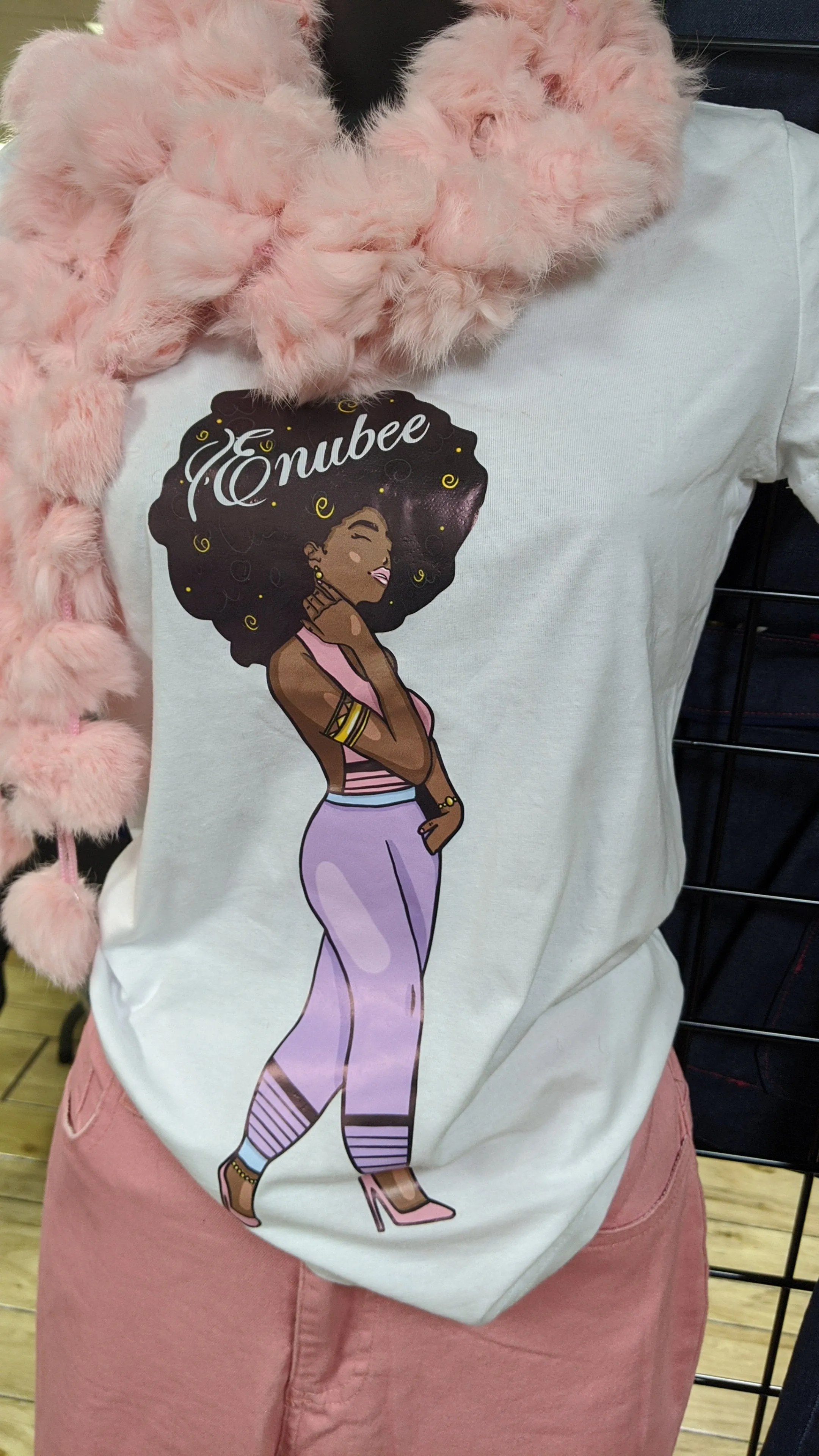 Enubee Black Woman T Shirts- (short sleeve White)