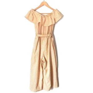 Everly Yellow Striped Off the Shoulder Belted Cropped Jumpsuit- Size S
