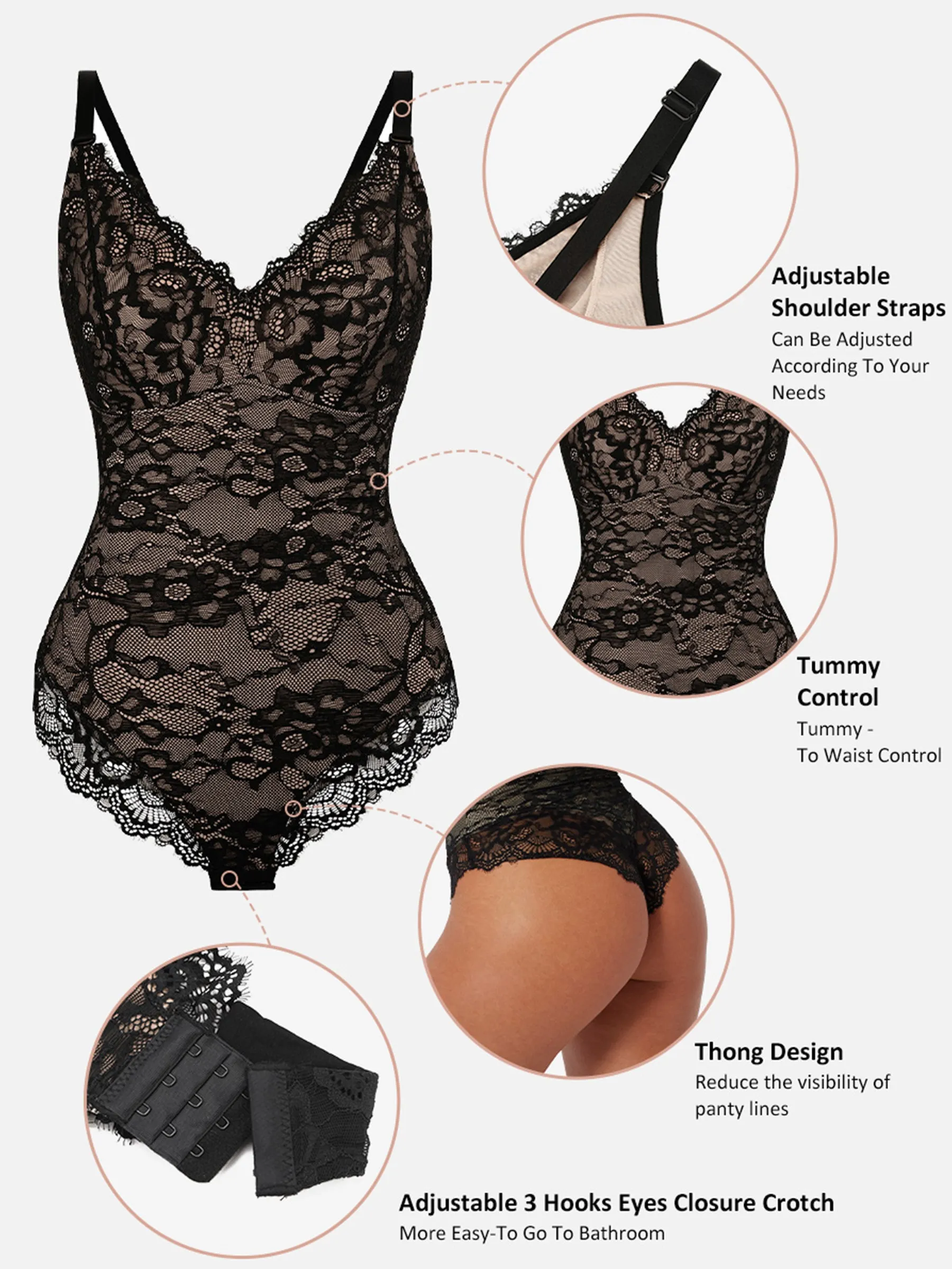 Feelingirl Lace V Neck Full Bodysuit Underwear