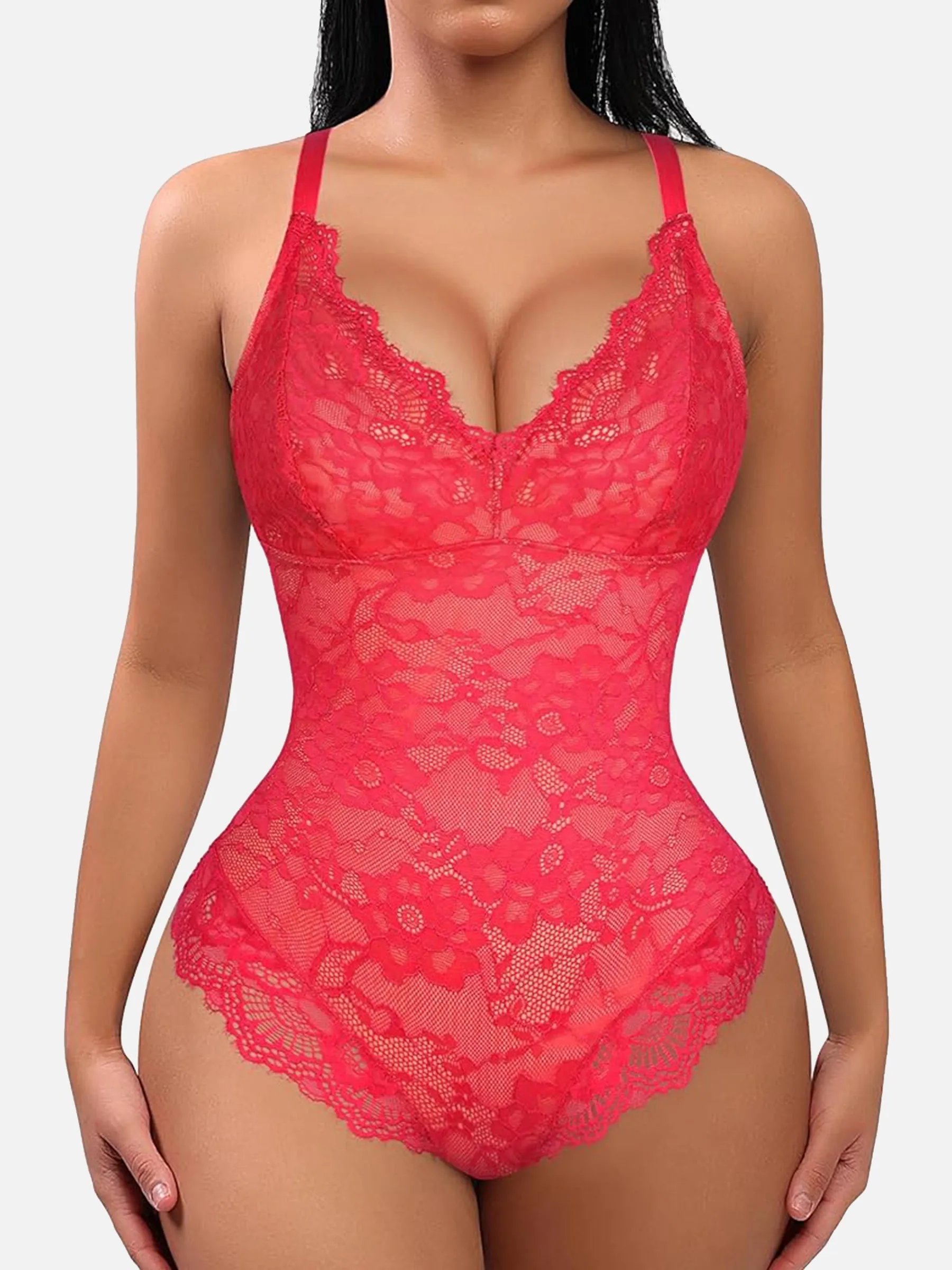 Feelingirl Lace V Neck Full Bodysuit Underwear
