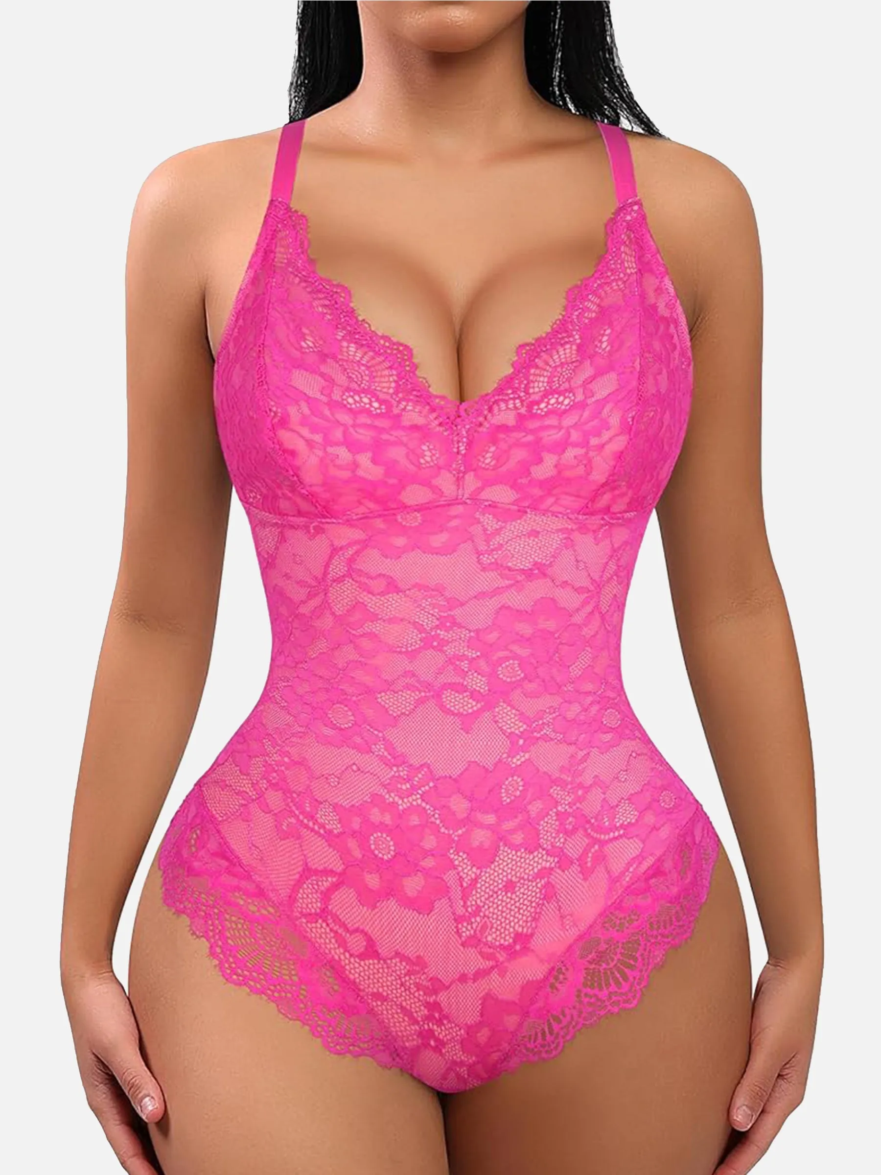 Feelingirl Lace V Neck Full Bodysuit Underwear