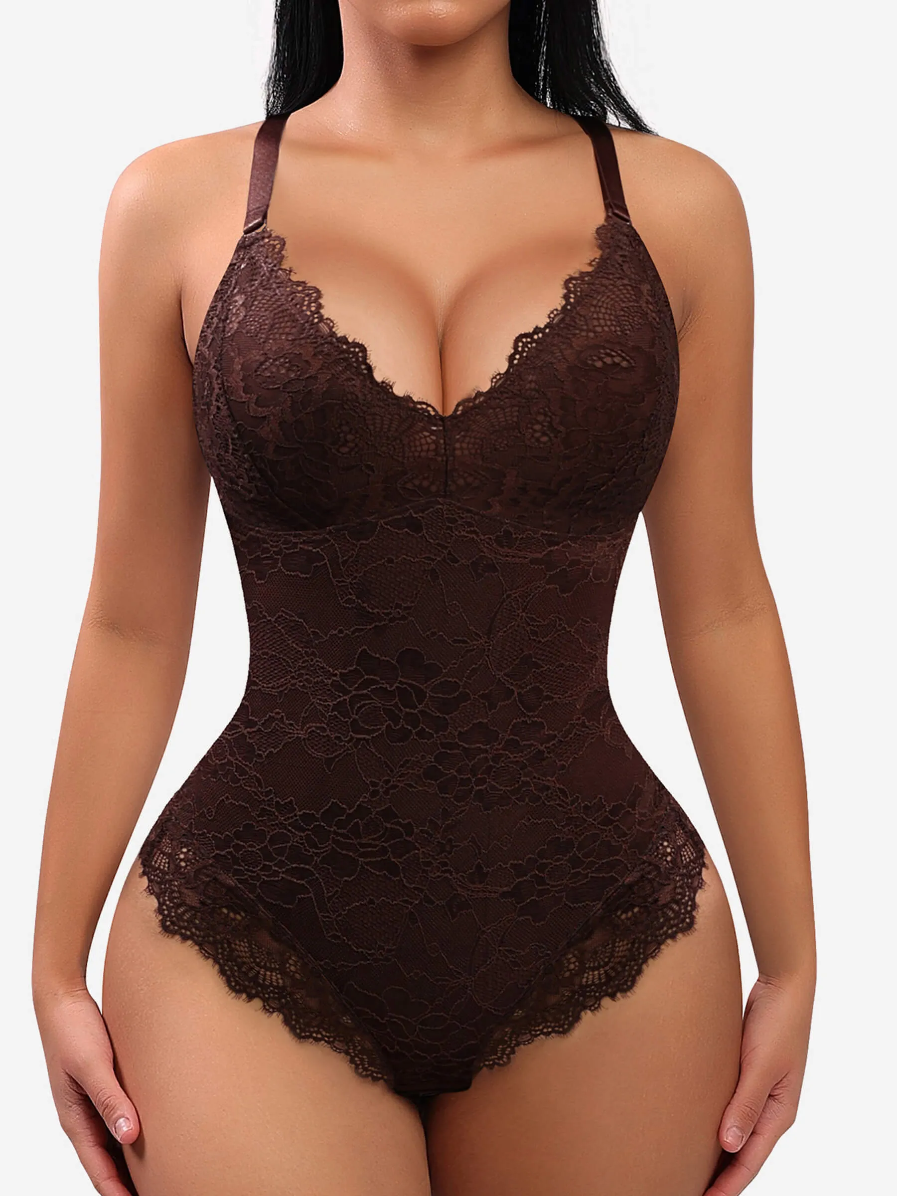 Feelingirl Lace V Neck Full Bodysuit Underwear