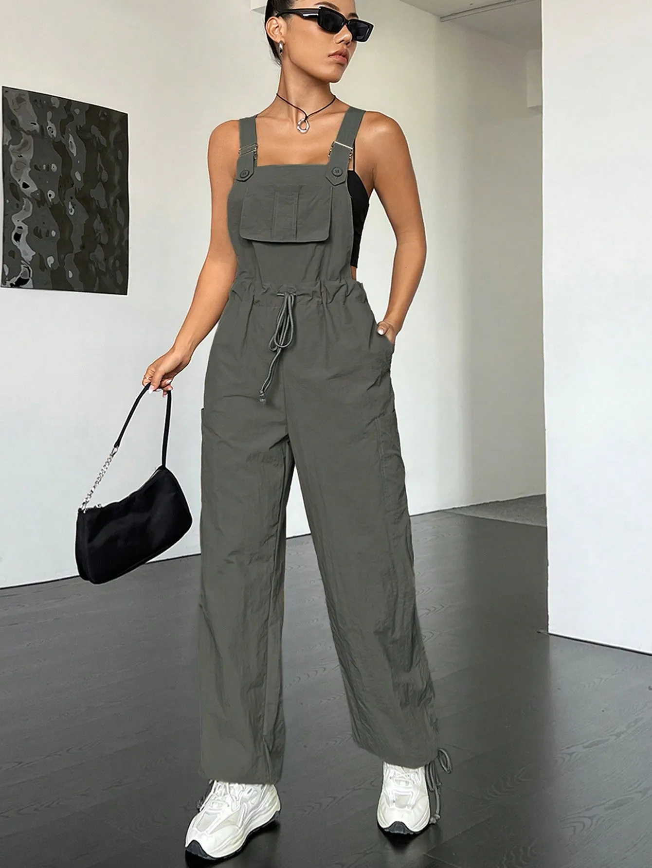 Flap Pocket Drawstring Waist Overall Jumpsuit SS24