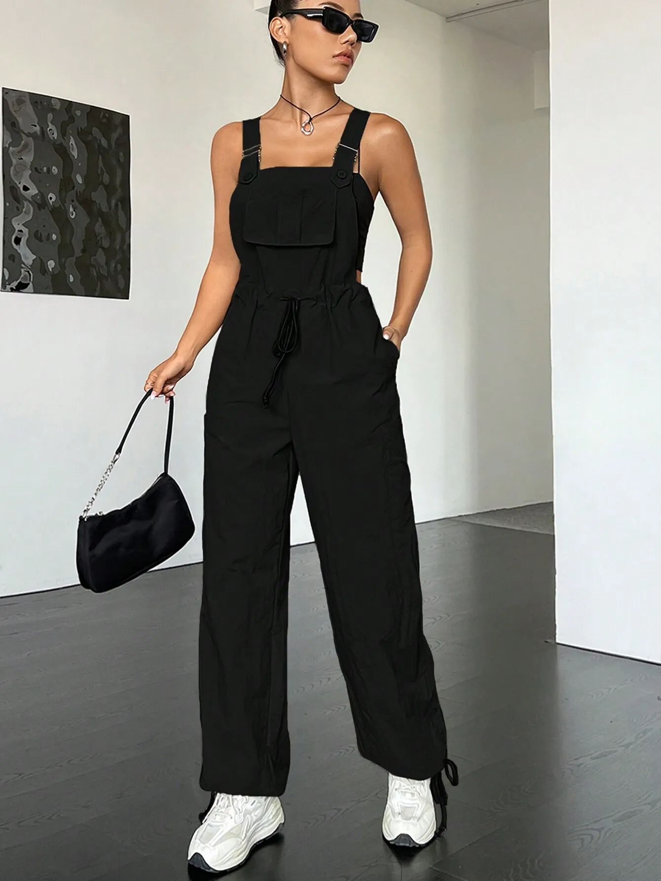 Flap Pocket Drawstring Waist Overall Jumpsuit SS24