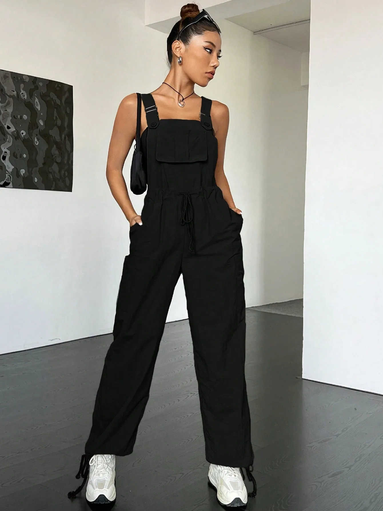 Flap Pocket Drawstring Waist Overall Jumpsuit SS24