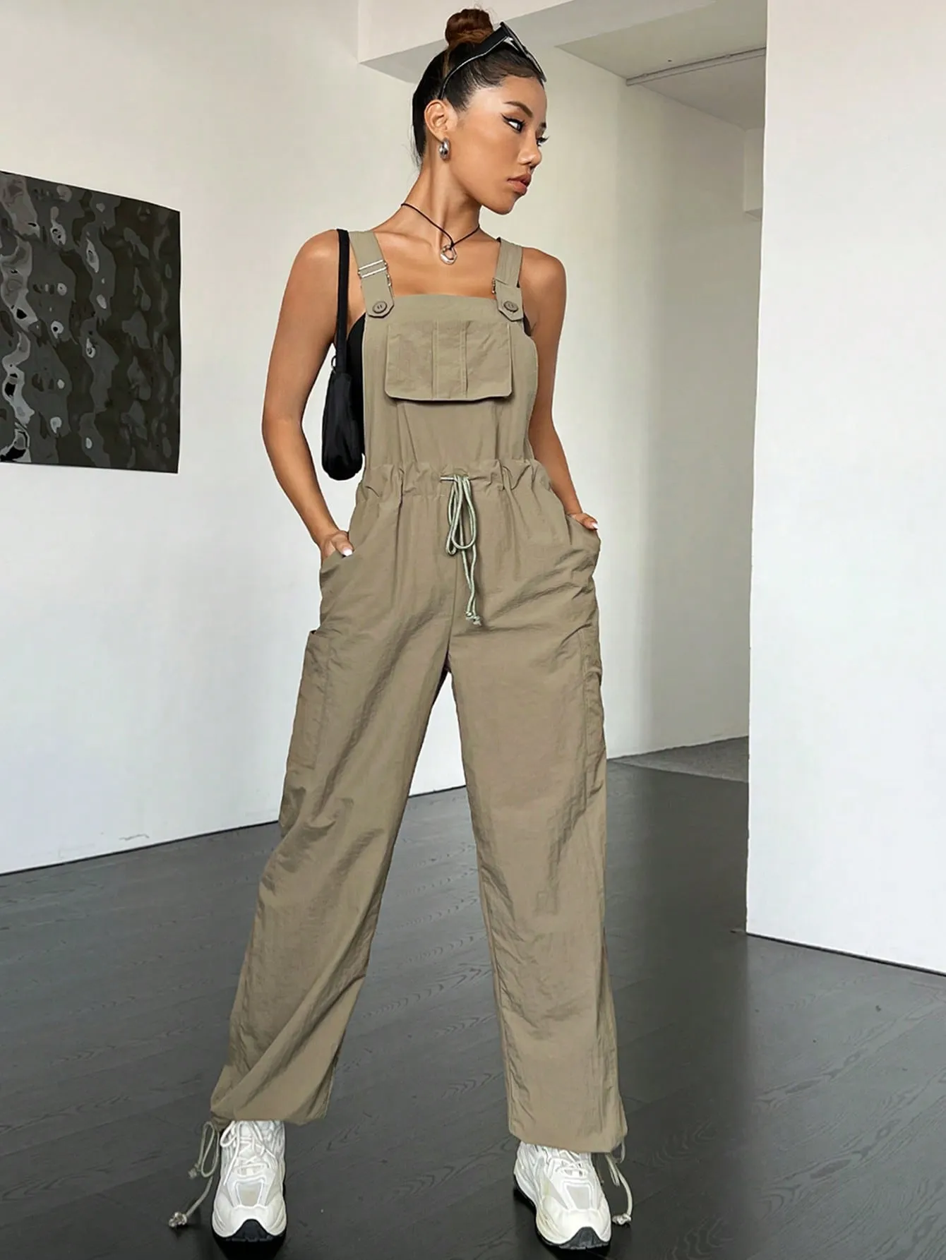 Flap Pocket Drawstring Waist Overall Jumpsuit SS24
