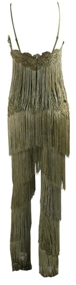 Fringed Halter Jumpsuit in Green