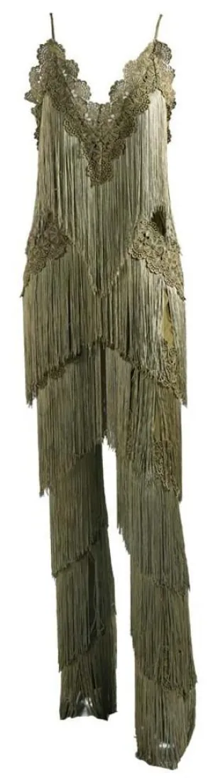 Fringed Halter Jumpsuit in Green