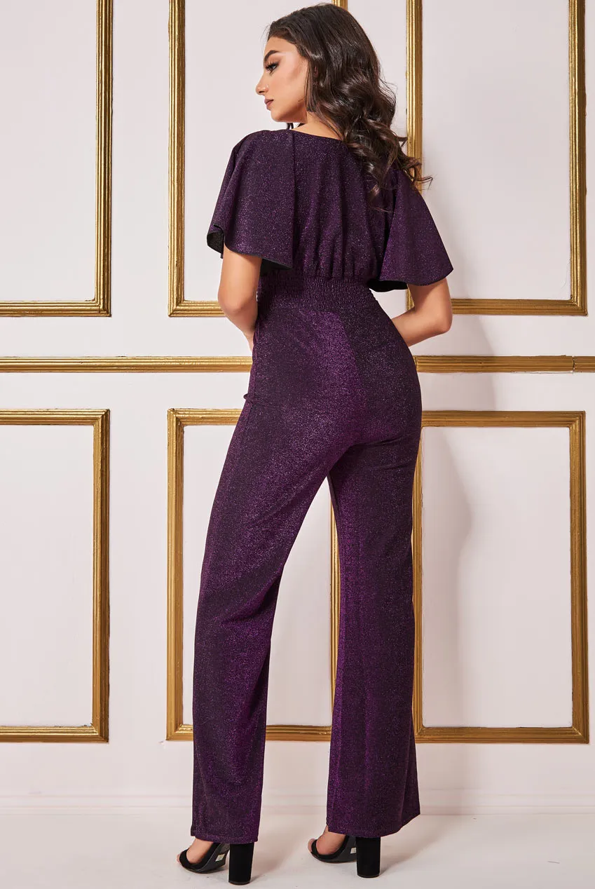 Goddiva Lurex Wrap Style Jumpsuit