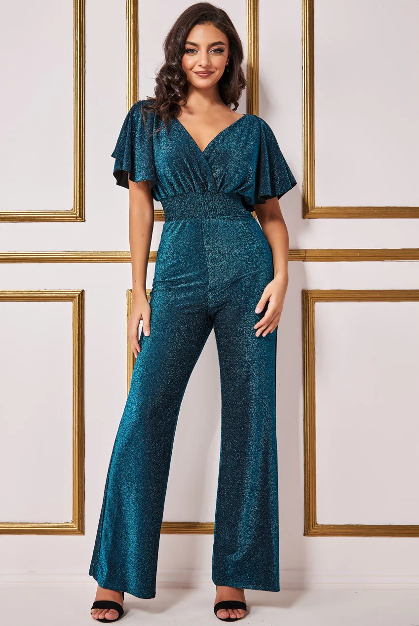 Goddiva Lurex Wrap Style Jumpsuit