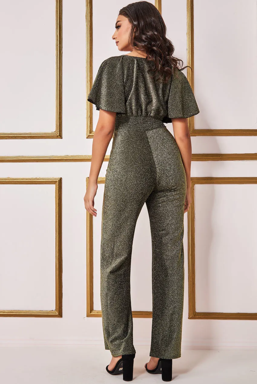 Goddiva Lurex Wrap Style Jumpsuit