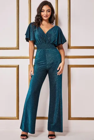 Goddiva Lurex Wrap Style Jumpsuit