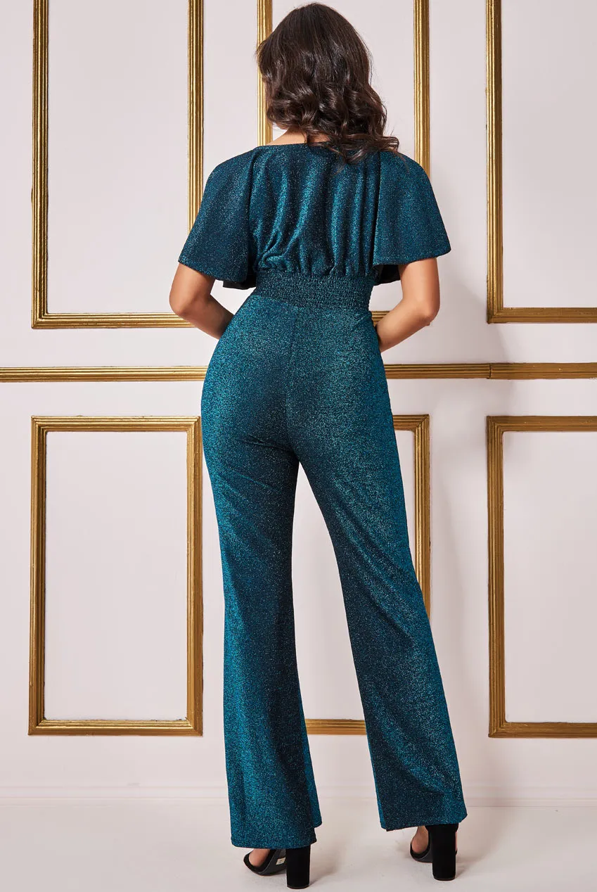 Goddiva Lurex Wrap Style Jumpsuit