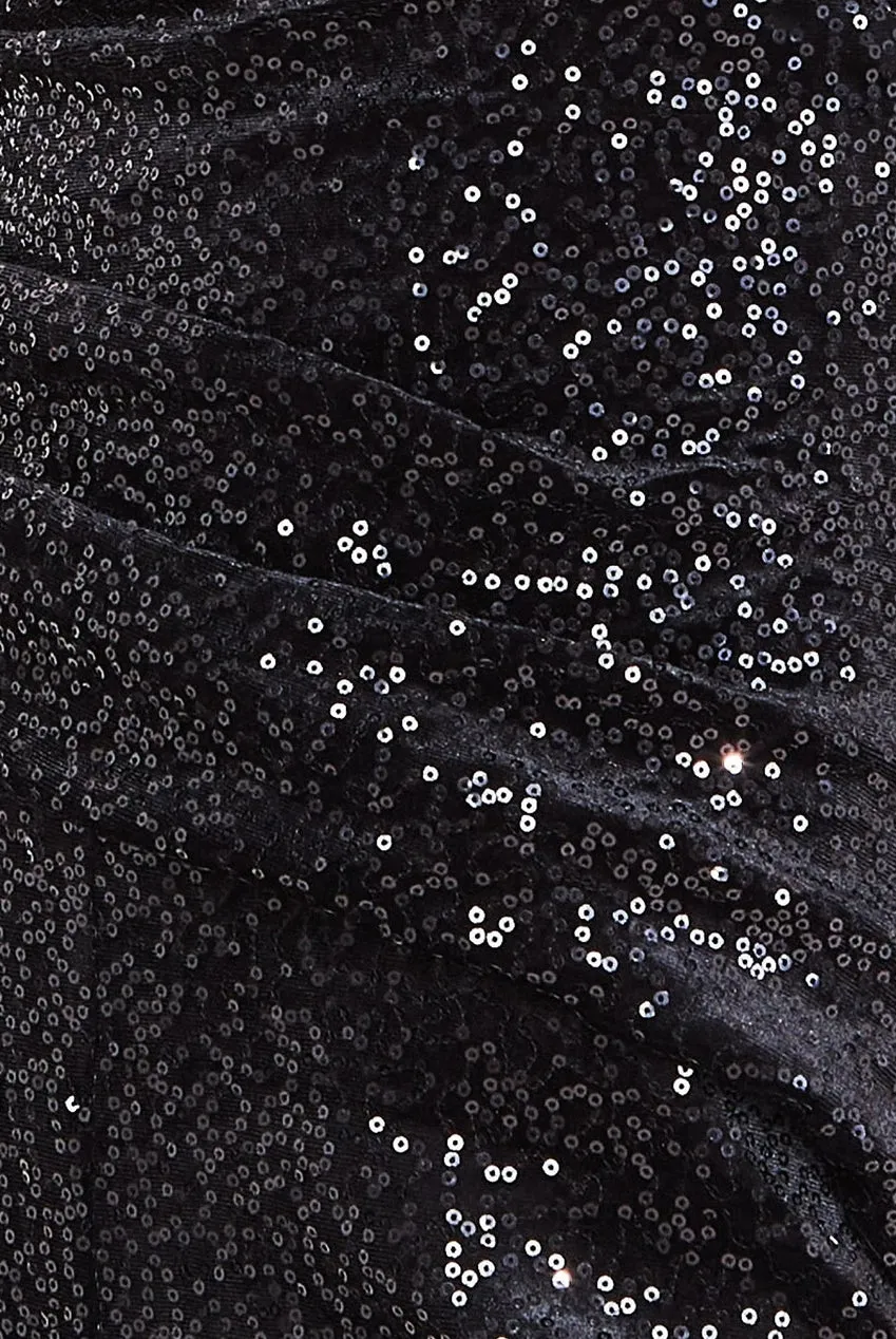 Goddiva Sequin Velvet Bardot Jumpsuit - Black