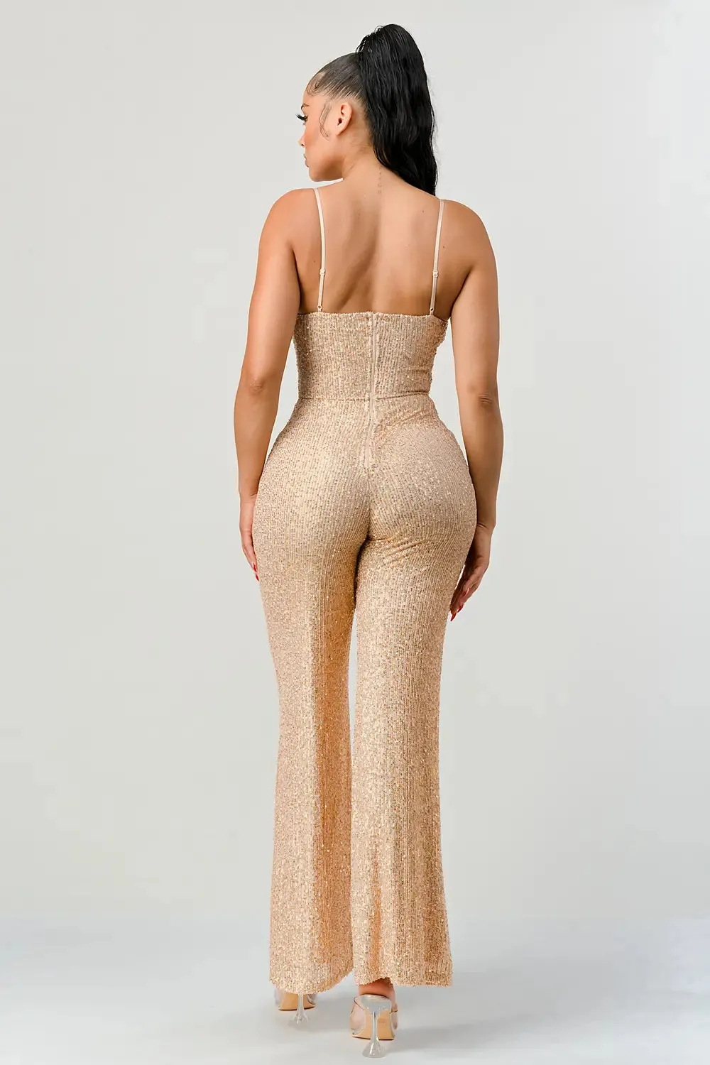 Gold Sequin Cowl Neck Jumpsuit