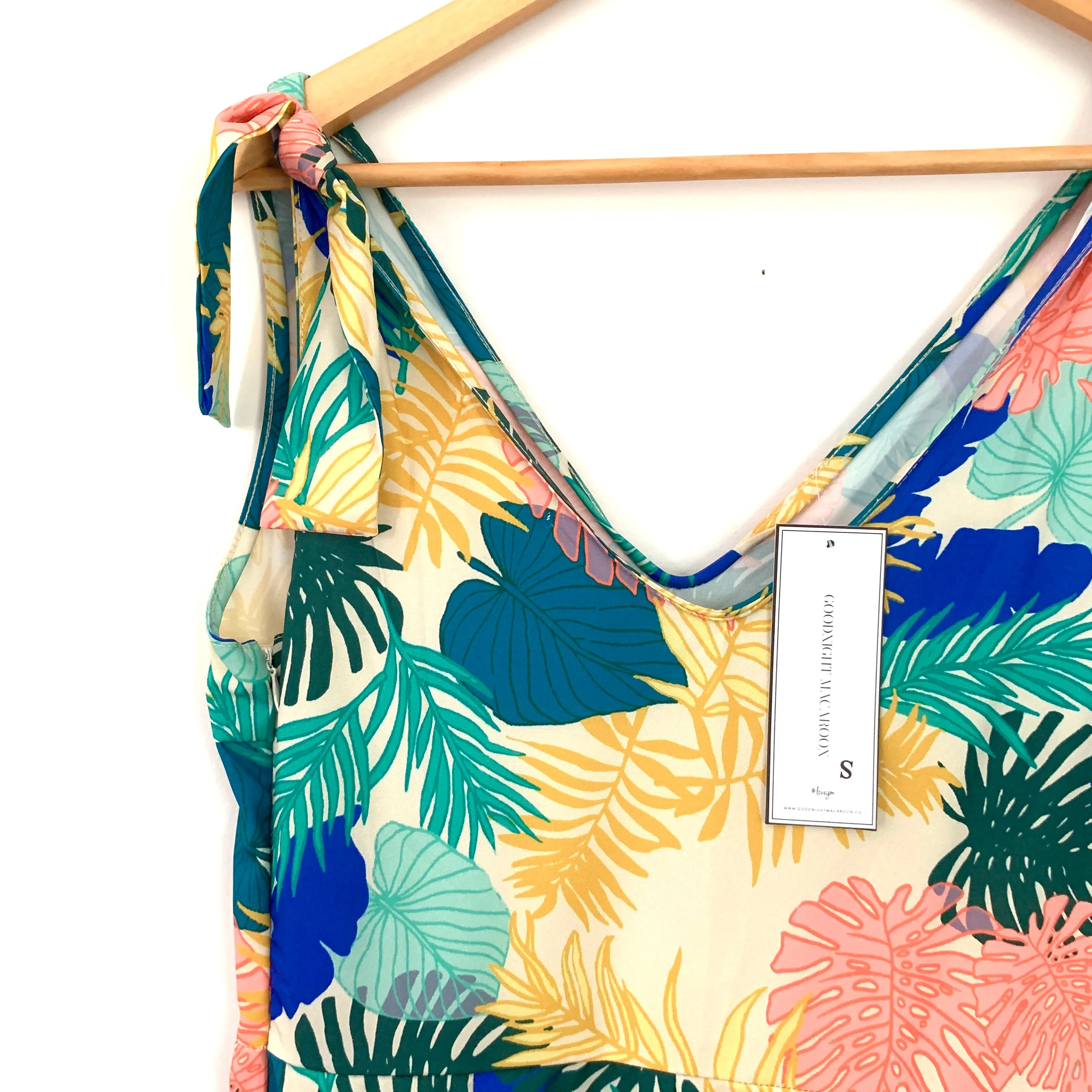 Goodnight Macaroon Colorful Palm Print Wide Leg Jumpsuit NWT- Size S