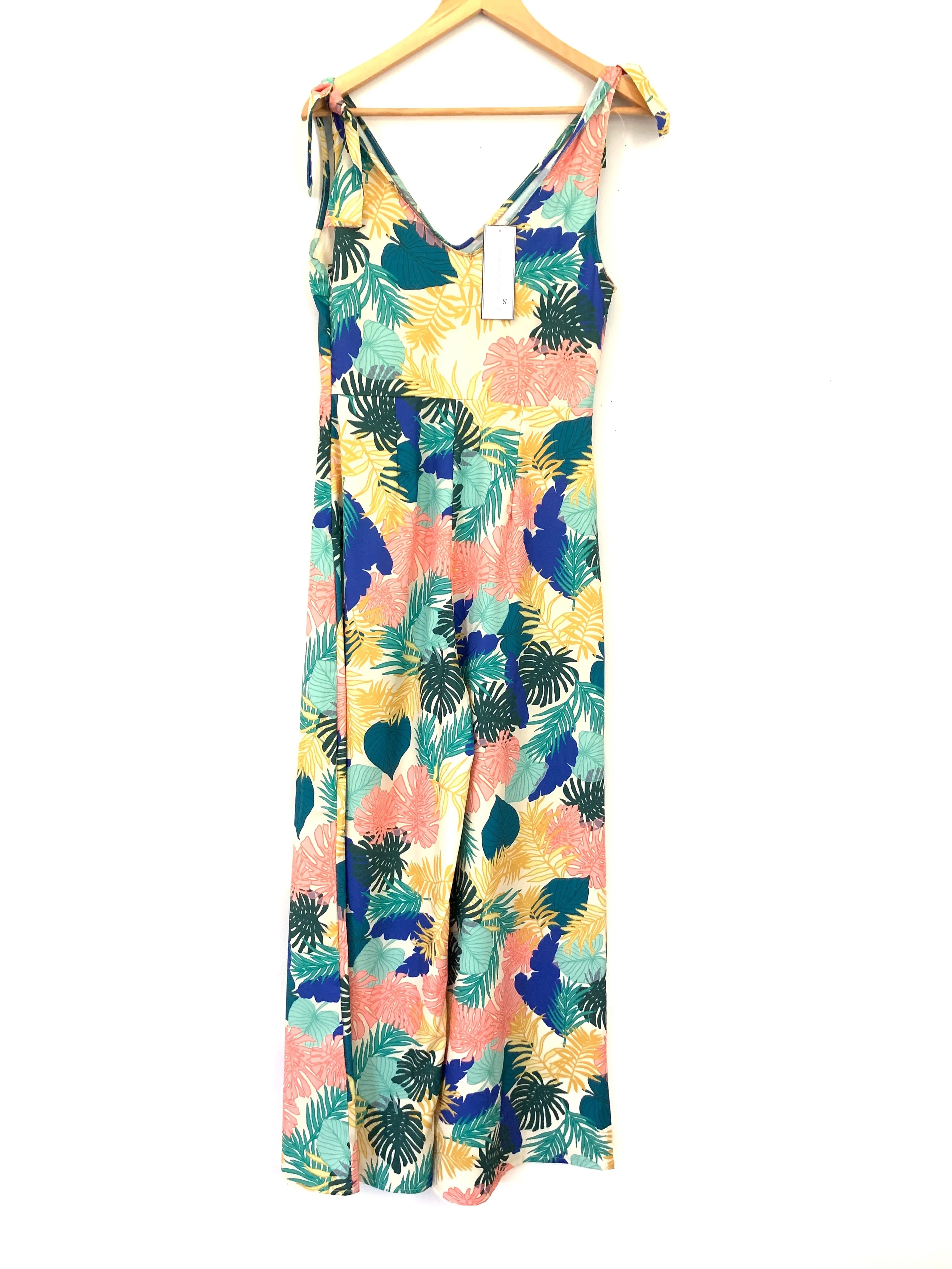 Goodnight Macaroon Colorful Palm Print Wide Leg Jumpsuit NWT- Size S