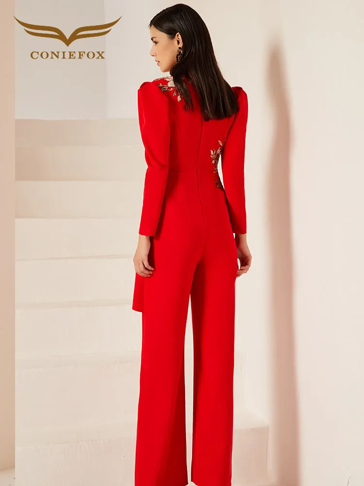 Gorgeous high end jumpsuit women's red business formal dress fashionable party host clothing slim jumpsuit- Tony