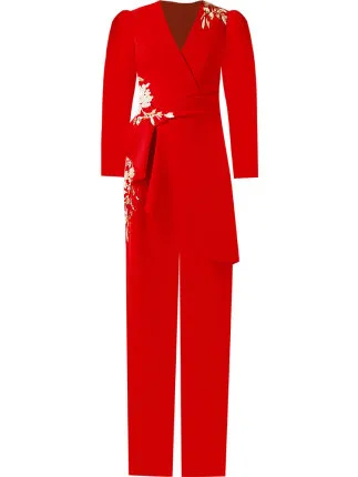 Gorgeous high end jumpsuit women's red business formal dress fashionable party host clothing slim jumpsuit- Tony