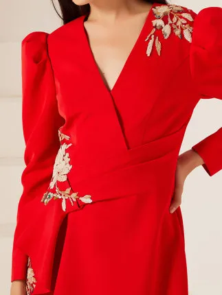 Gorgeous high end jumpsuit women's red business formal dress fashionable party host clothing slim jumpsuit- Tony