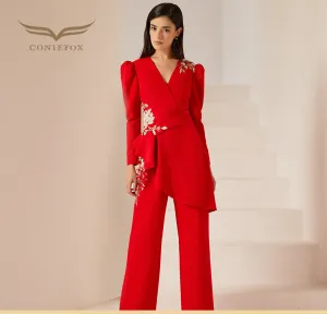 Gorgeous high end jumpsuit women's red business formal dress fashionable party host clothing slim jumpsuit- Tony