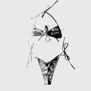 Goth Black And White Bikinis