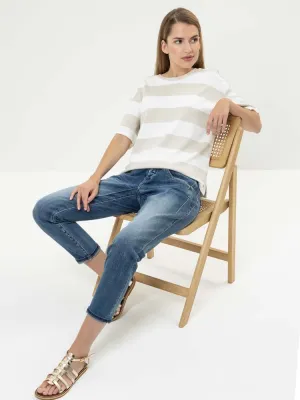 H Beige & White Striped T-Shirt