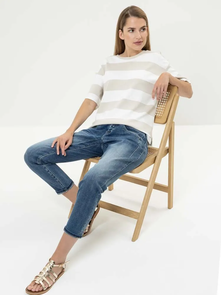 H Beige & White Striped T-Shirt