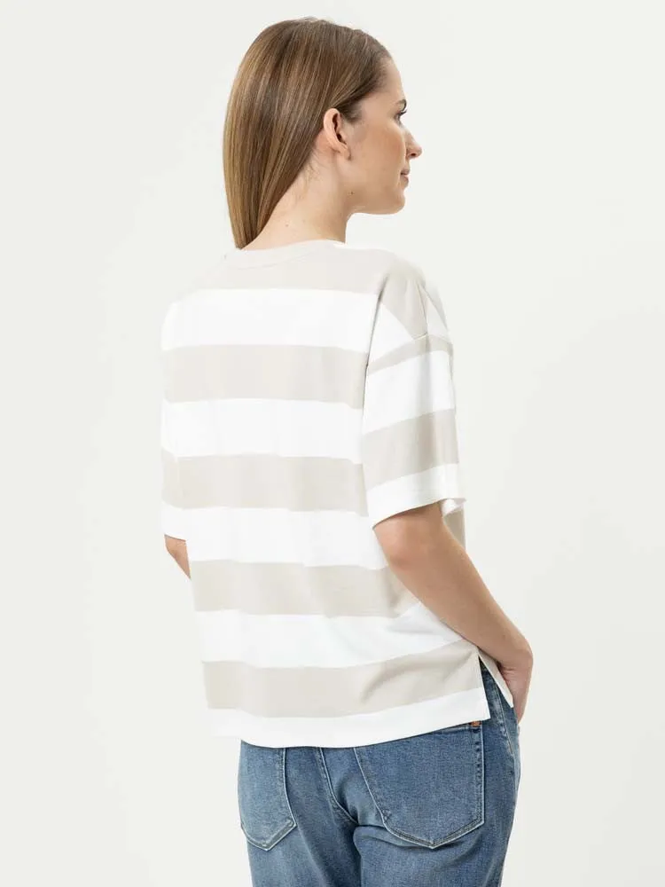 H Beige & White Striped T-Shirt