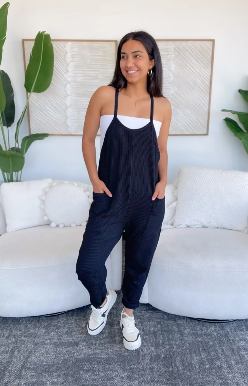 Holland Ribbed Black Jumpsuit