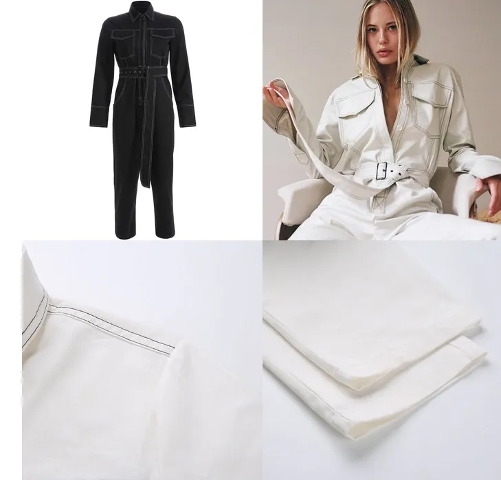 Hot Sale New Design Women's Jumpsuit Twill Denim Vintage Contrast Stitching High Street One Piece Tights